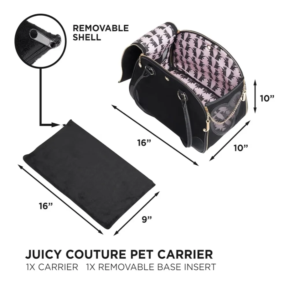 NWT Juicy Couture Pet Carrier Black & Pink Travel Bag for Small Dog & Cat.